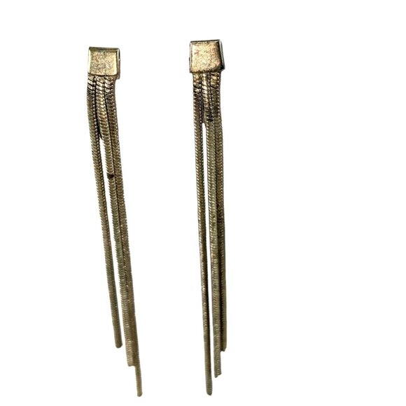 Vintage Gold-Tone Clip-On Dangle Earrings With Chain Tassels For Women A136 - Picture 1 of 5